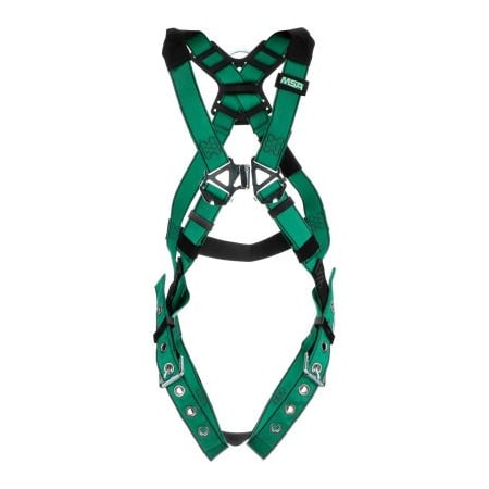 Msa Safety V-FORM Harness, Stainless Steel Hardware, Back D-Ring, Tongue Buckle Leg Straps STD 10197238